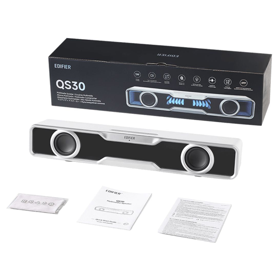 Edifier QS30 White GTM Deck Version 03 Computer / Tabletop Bluetooth Speaker 2.5W*2 (RMS) total output power Dual 2' (52mm) full-range drivers Edifier QS30 White GTM Deck Version 03 Computer / Tabletop Bluetooth Speaker 2.5W*2 (RMS) total output power Dual 2' (52mm) full-range drivers